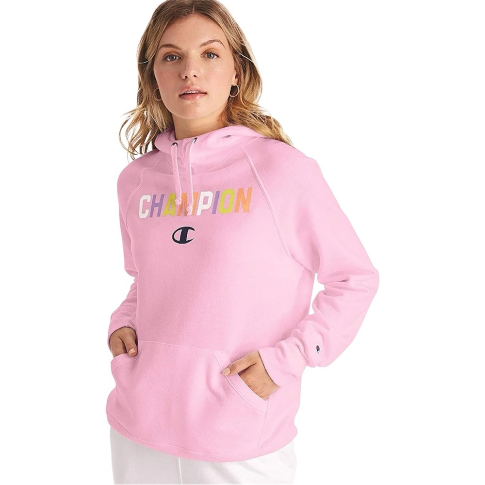 NWT Champion Powerblend Ice Cake Pink Graphic Logo Hoodie Women Small SEE NOTES